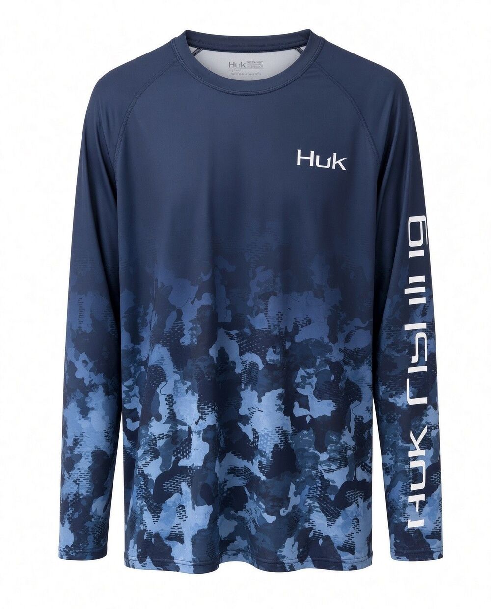 Huk Fishing Performance Fabrics Long Sleeve Shirt Men's XXL Blue Camo Stretch